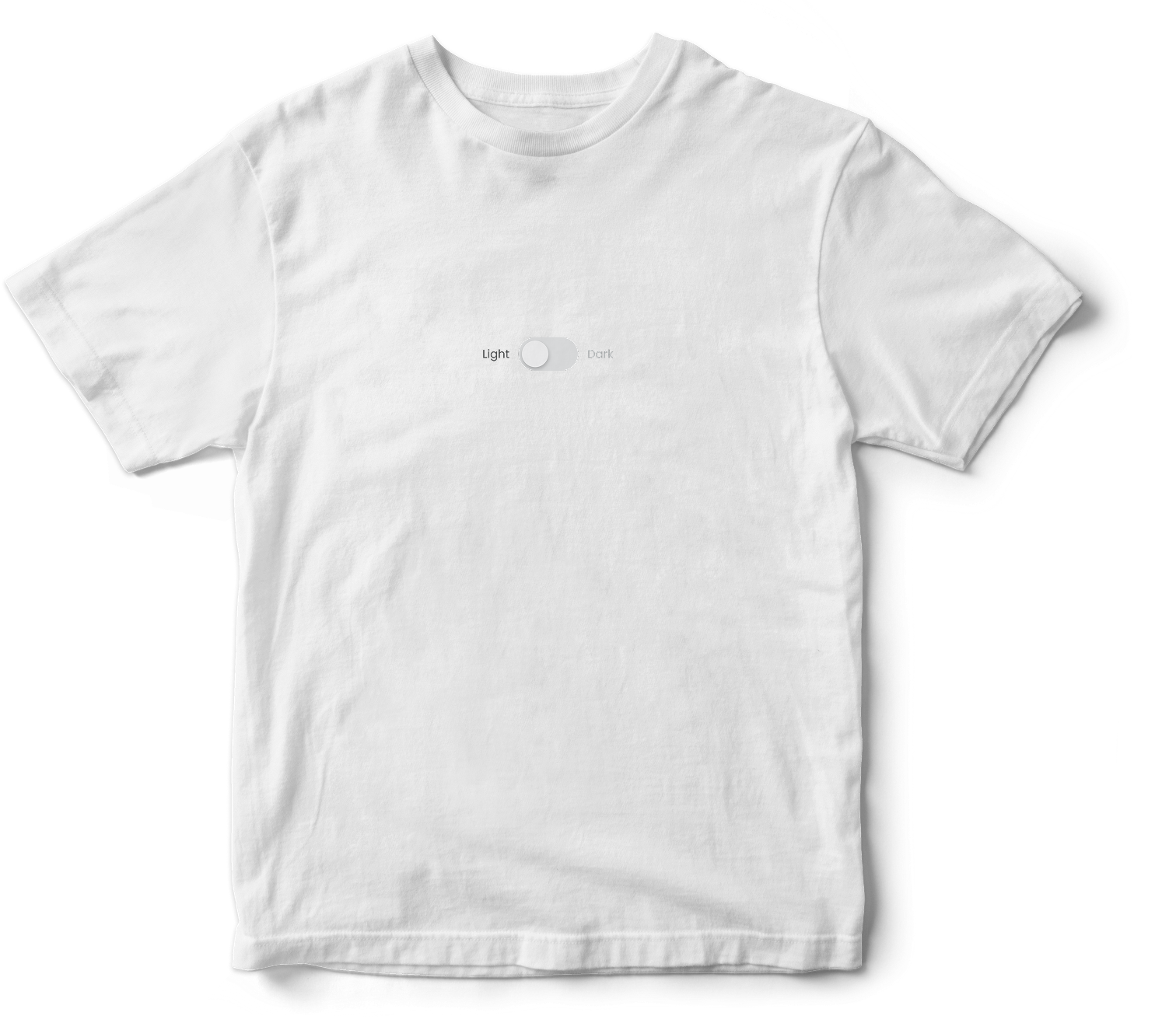 A plain oversized T-shirt, folded flat, with a light/dark mode toggle graphic printed on the chest, currently shown in its light mode variant